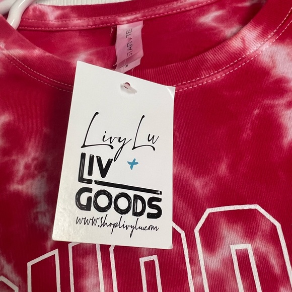Small Livy Lu Arkansas Razorback Tie Dye Long sleeve Crop Top Red and White - Picture 4 of 5